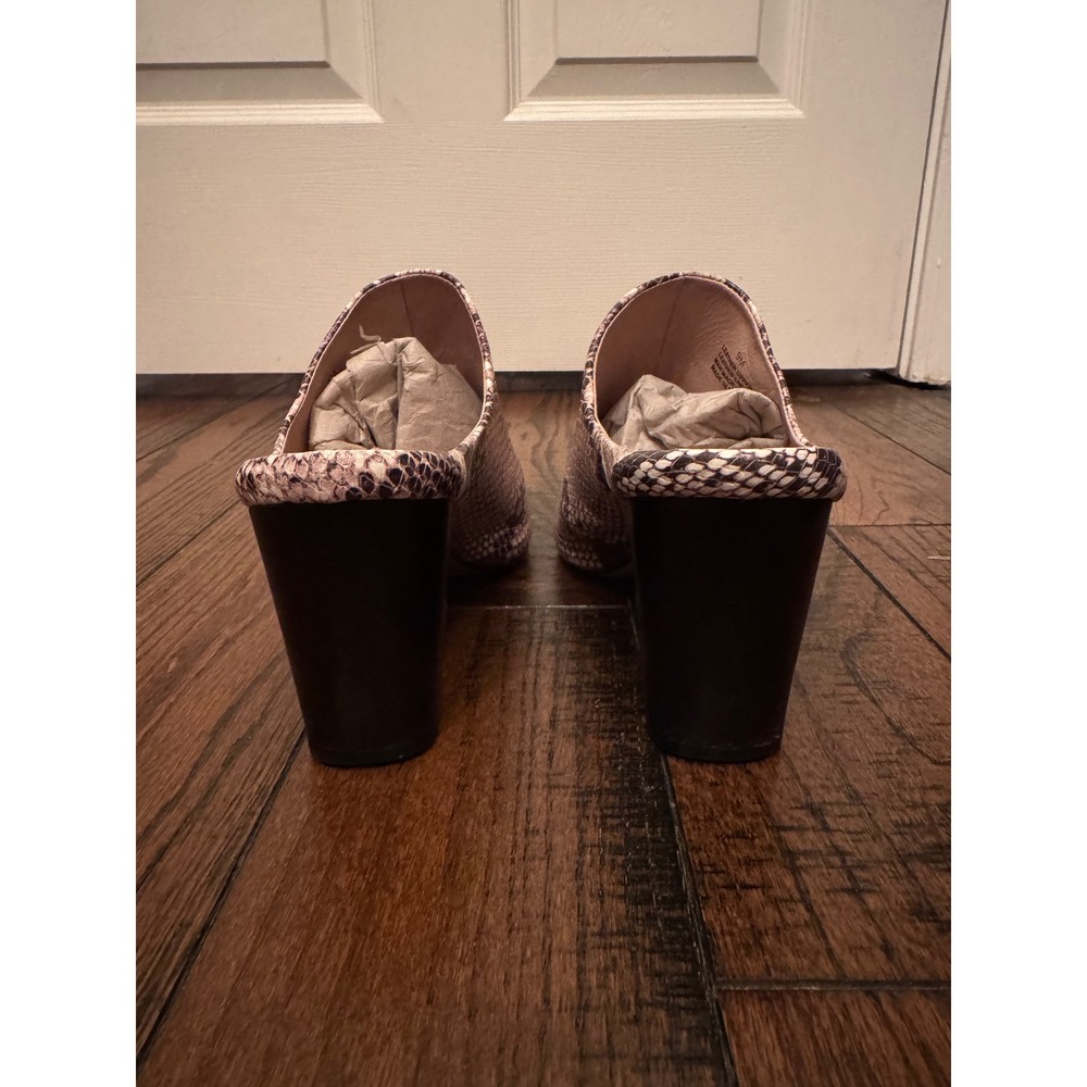 ABLE Snakeskin Print Block Heel Mules Women's Size 9M Leather Upper - Picture 3 of 8